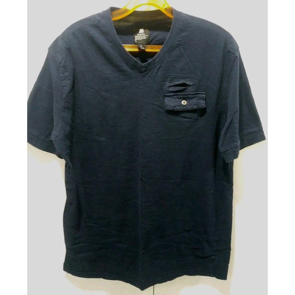 PJ Mark - Mens Cotton V-neck T-Shirt - Sz XL - Navy - Pocket - Party Casual